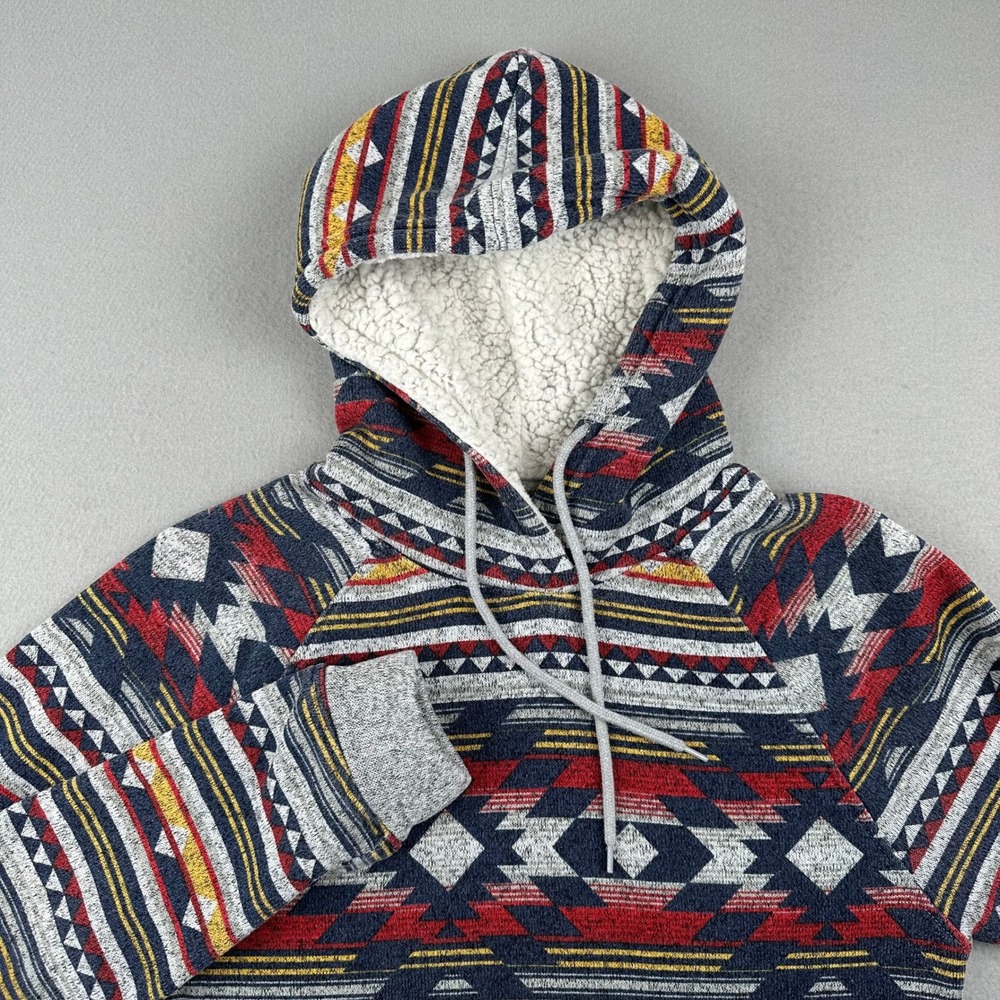 Rue21 Hoodie Mens Medium Multi Geometric Southwestern Sherpa Lined Hood Fleece